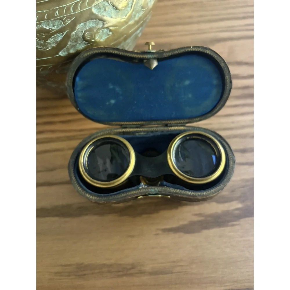 Antique 1880s Lemaire Opera Glasses with Leather Case French Mother of Pearl
